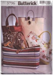 3796 Butterick  4 LINED SIZED CONTRAST TOTE BAGS PATTERN uncut